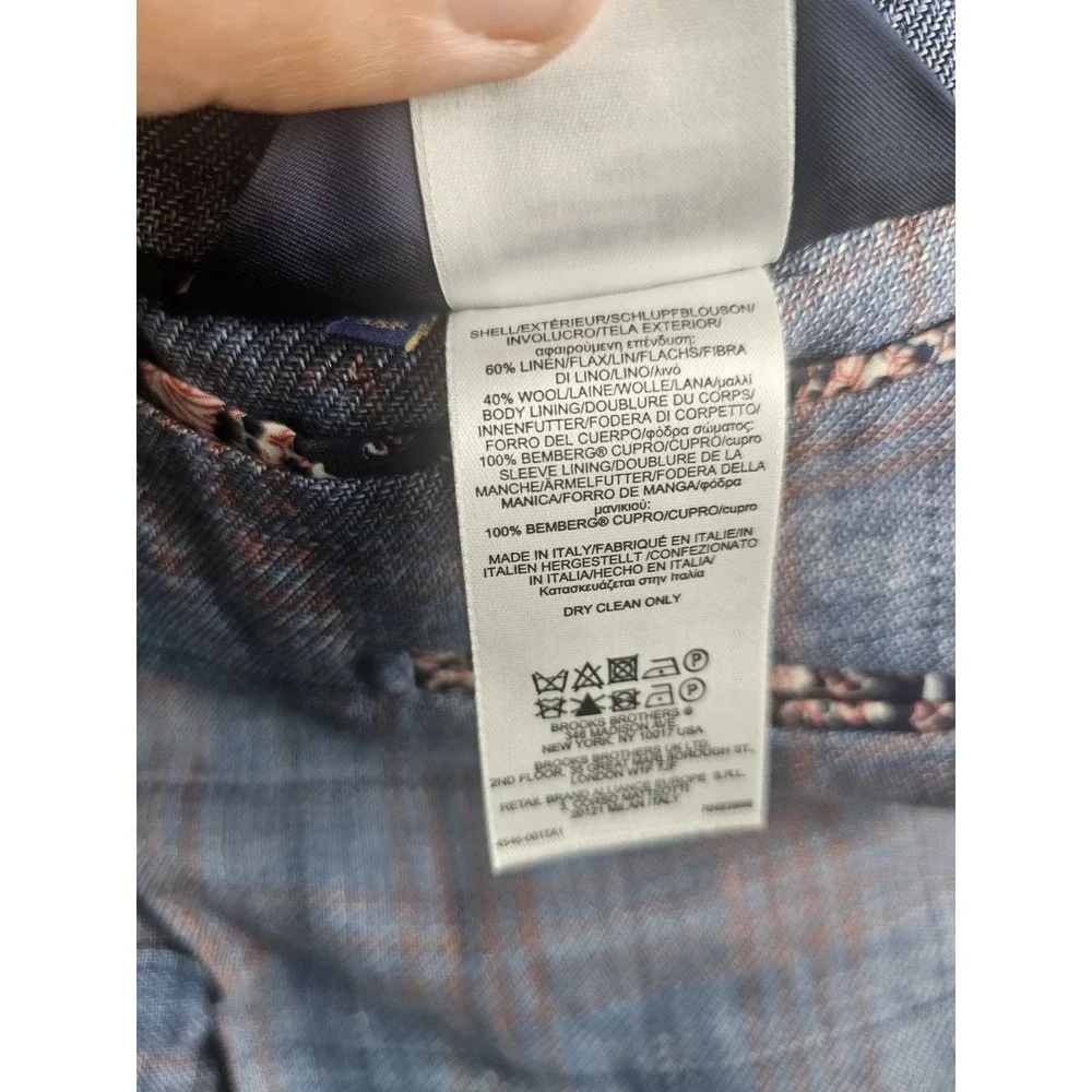 Brooks Brothers Sport Coat Mens 38 R Blue Plaid Linen Wool Itlay Half Lined